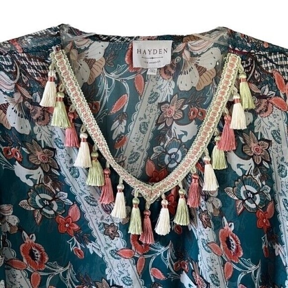 Hayden LA Sheer Floral Tassel Caftan Dress Size M/L - Picture 6 of 7